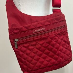 Vibrant Red Hedgren Quilted Crossbody Bag with Adjustable Strap